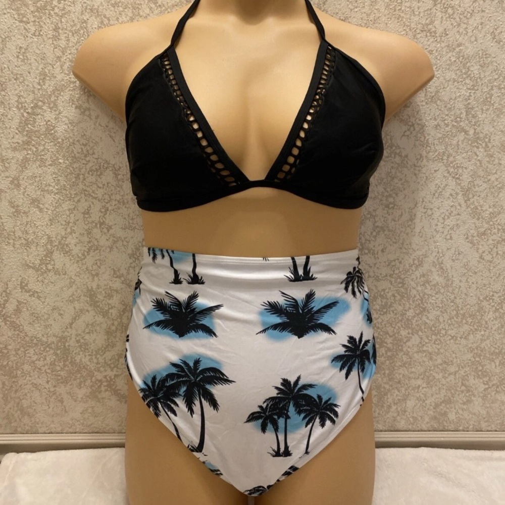 Forever 21 Black and Blue Palm Print Bikini